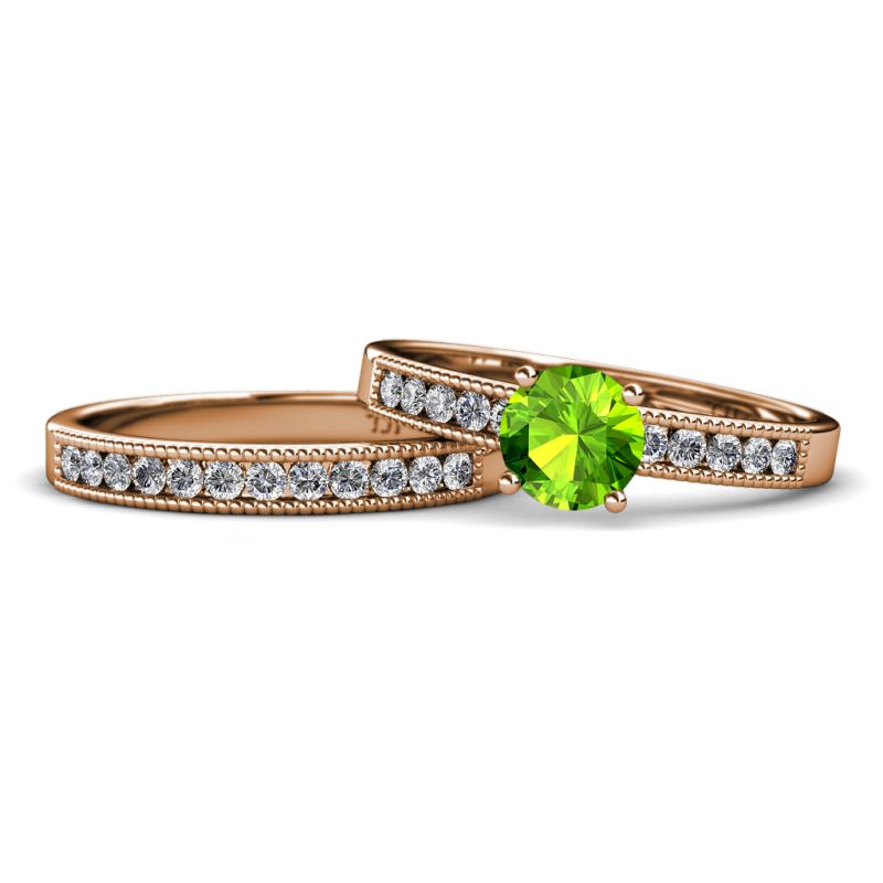 Ronia 1.76 ctw Classic Peridot (6.50 mm) Accented Lab Grown Diamonds Bridal Set Ring  