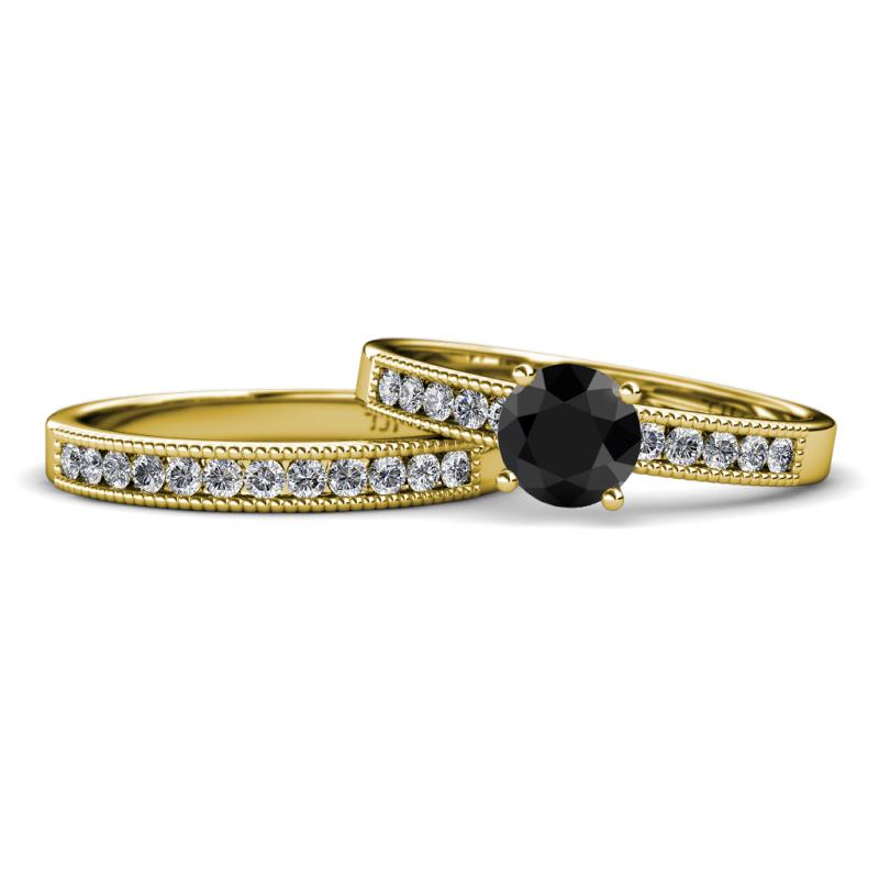 Ronia 1.66 ctw Classic Black Diamond (6.00 mm) Accented Lab Grown Diamonds Bridal Set Ring  