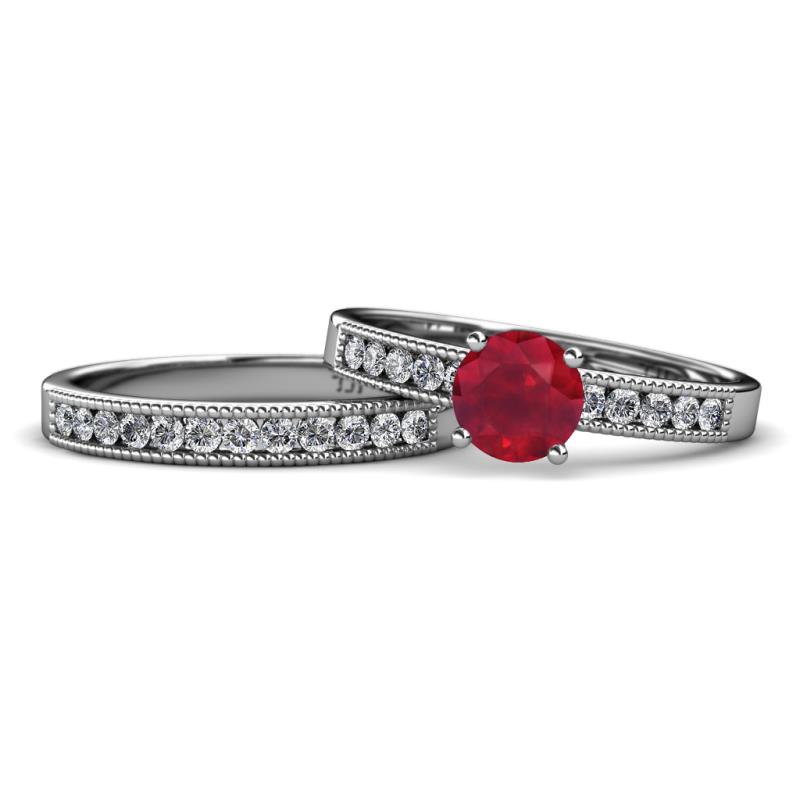 Ronia 1.61 ctw Classic Ruby (6.00 mm) Accented Lab Grown Diamonds Bridal Set Ring  