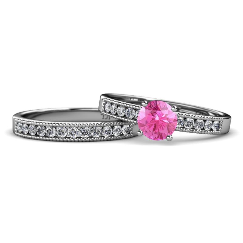 Ronia 1.61 ctw Classic Pink Sapphire (6.00 mm) Accented Lab Grown Diamonds Bridal Set Ring  