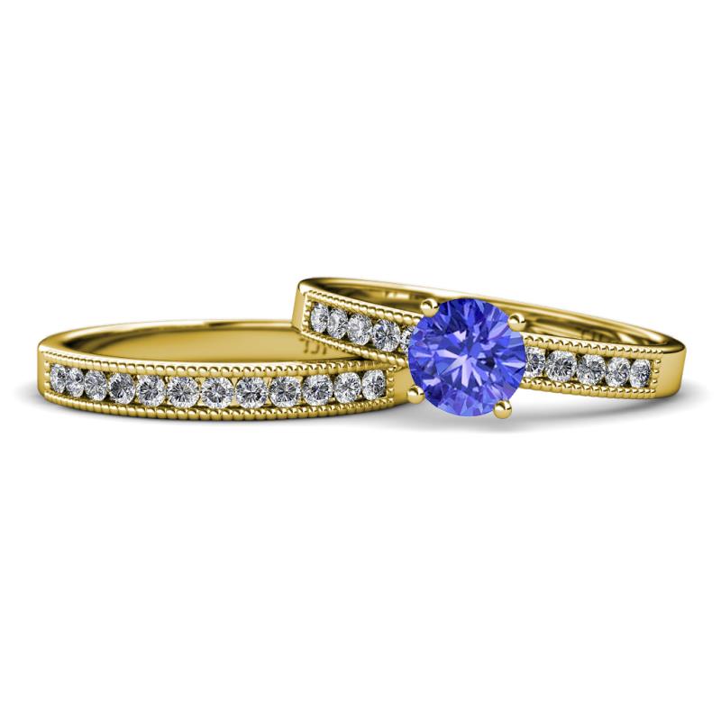 Ronia 1.58 ctw Classic Tanzanite (6.50 mm) Accented Lab Grown Diamonds Bridal Set Ring  