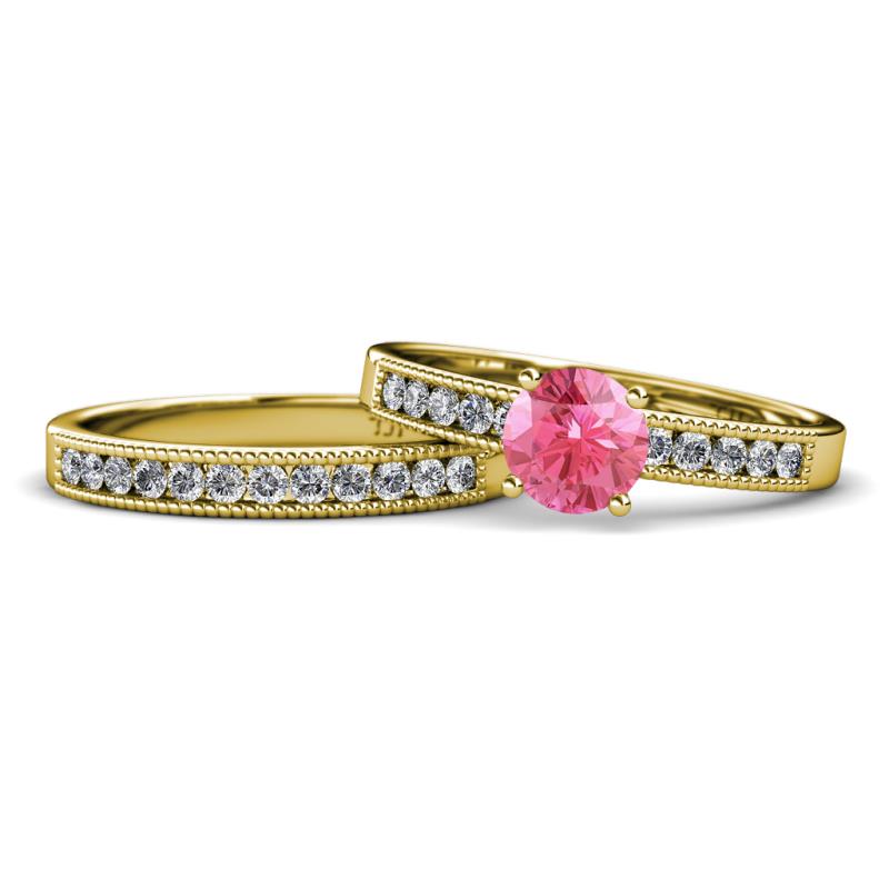 Ronia 1.53 ctw Classic Pink Tourmaline (6.50 mm) Accented Lab Grown Diamonds Bridal Set Ring  