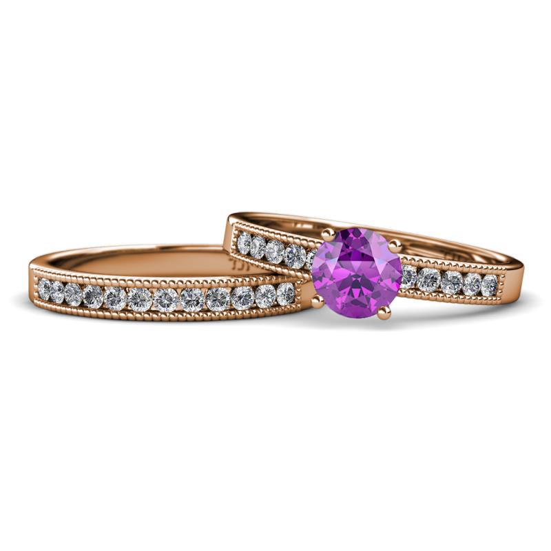 Ronia 1.53 ctw Classic Amethyst (6.50 mm) Accented Lab Grown Diamonds Bridal Set Ring  