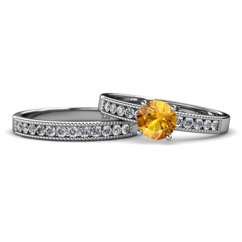 Ronia 1.53 ctw Classic Citrine (6.50 mm) Accented Lab Grown Diamonds Bridal Set Ring  