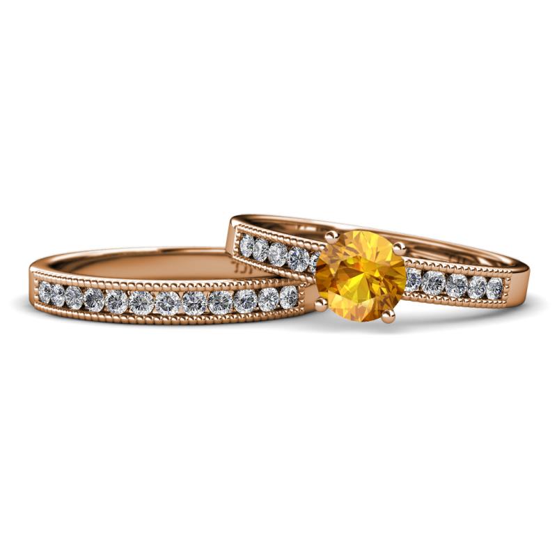 Ronia 1.53 ctw Classic Citrine (6.50 mm) Accented Lab Grown Diamonds Bridal Set Ring  