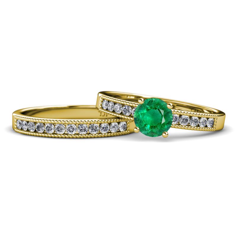 Ronia 1.46 ctw Classic Emerald (6.00 mm) Accented Lab Grown Diamonds Bridal Set Ring  