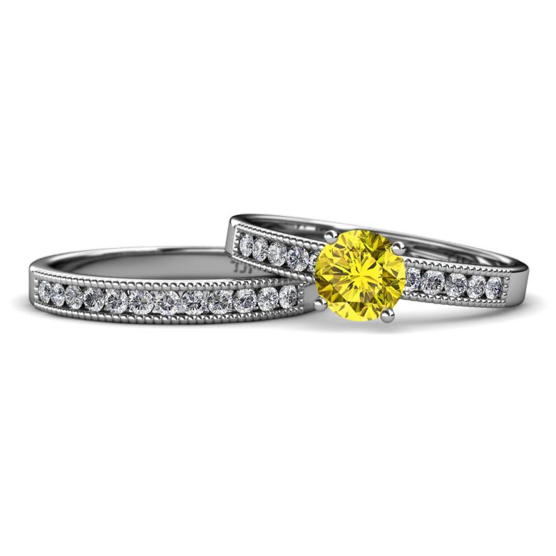 Ronia 1.66 ctw Classic Yellow Diamond (6.50 mm) Accented Lab Grown Diamonds Bridal Set Ring  