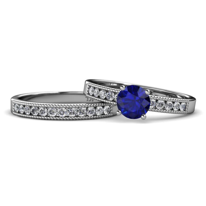 Ronia 1.81 ctw Classic Blue Sapphire (6.00 mm) Accented Lab Grown Diamonds Bridal Set Ring  