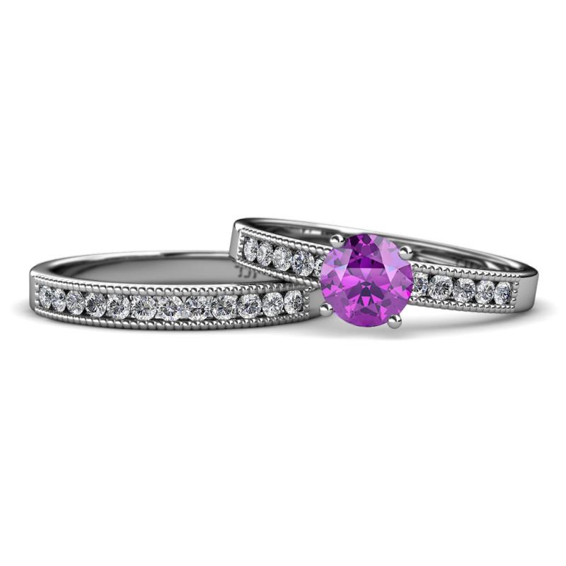 Ronia 1.53 ctw Classic Amethyst (6.50 mm) Accented Lab Grown Diamonds Bridal Set Ring  