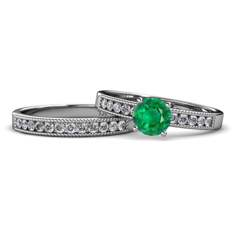 Ronia 1.46 ctw Classic Emerald (6.00 mm) Accented Lab Grown Diamonds Bridal Set Ring  