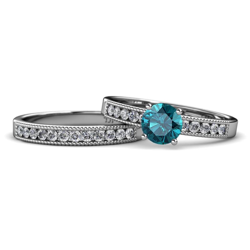Ronia 1.61 ctw Classic London Blue Topaz (6.50 mm) Accented Lab Grown Diamonds Bridal Set Ring  