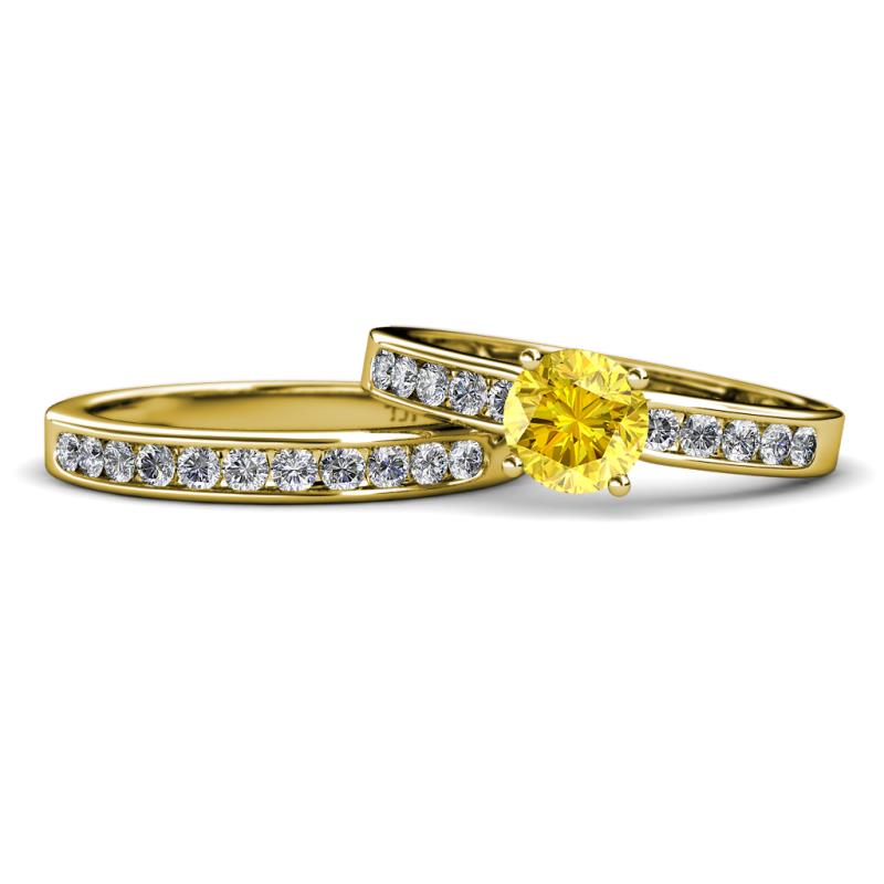 Enya 2.00 ctw Classic Yellow Sapphire (6.00 mm) Accented Lab Grown Diamonds Bridal Set Ring  