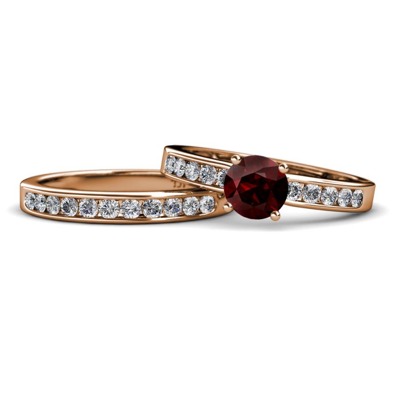 Enya 2.10 ctw Classic Red Garnet (6.50 mm) Accented Lab Grown Diamonds Bridal Set Ring  