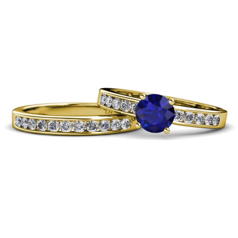 Enya 1.15 ctw Classic Blue Sapphire (6.00 mm) Accented Lab Grown Diamonds Bridal Set Ring  