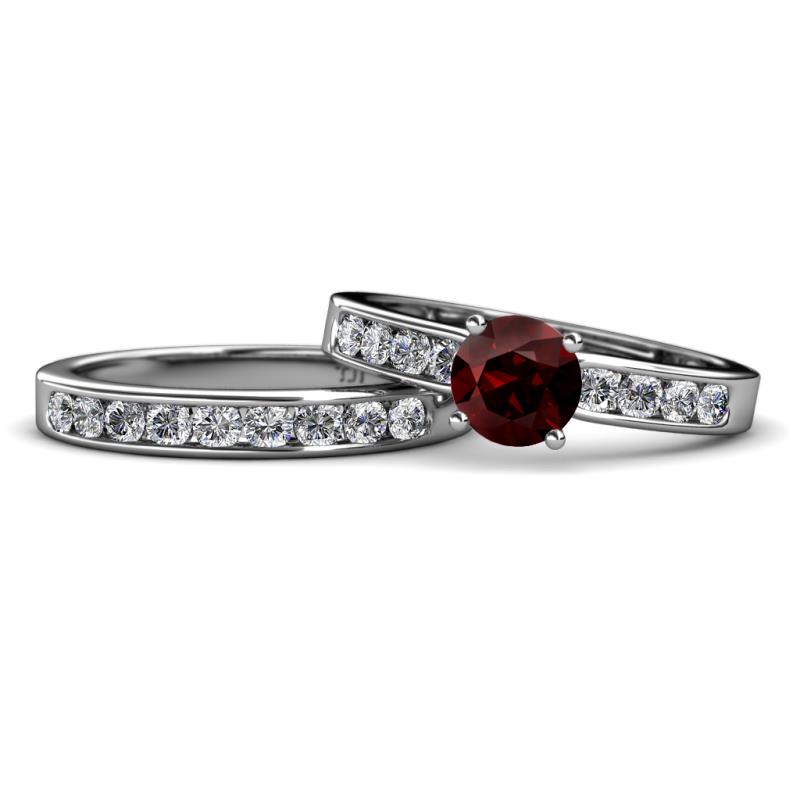 Enya 2.33 ctw Classic Red Garnet (6.50 mm) Accented Lab Grown Diamonds Bridal Set Ring  
