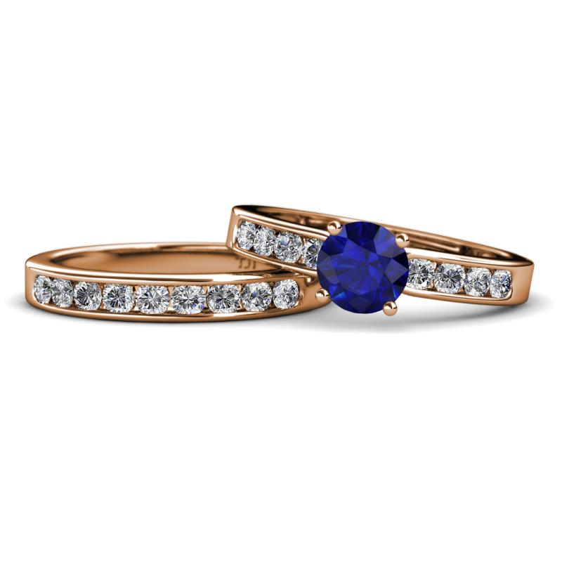 Enya 2.43 ctw Classic Blue Sapphire (6.00 mm) Accented Lab Grown Diamonds Bridal Set Ring  
