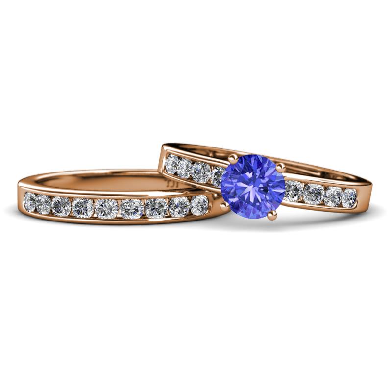 Enya 2.20 ctw Classic Tanzanite (6.50 mm) Accented Lab Grown Diamonds Bridal Set Ring  