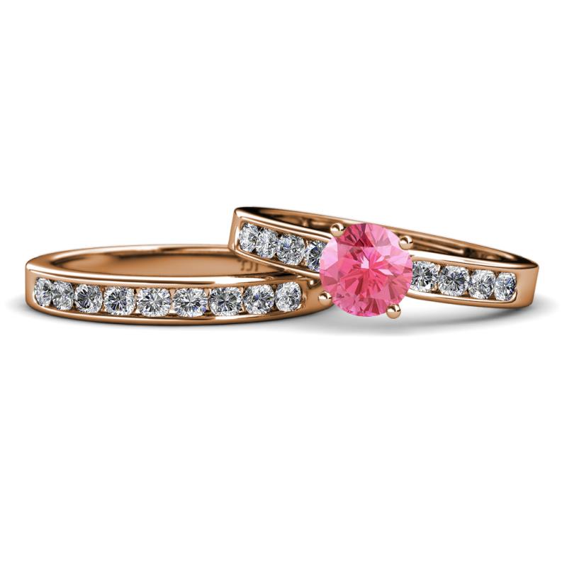 Enya 2.15 ctw Classic Pink Tourmaline (6.50 mm) Accented Lab Grown Diamonds Bridal Set Ring  