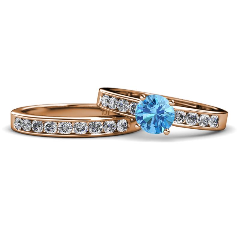 Enya 2.23 ctw Classic Blue Topaz (6.50 mm) Accented Lab Grown Diamonds Bridal Set Ring  