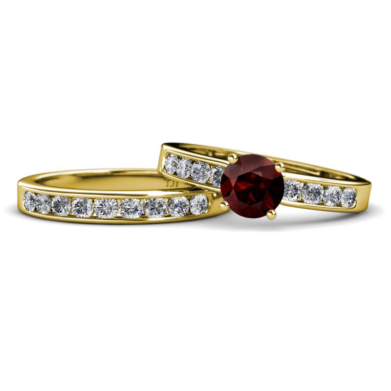 Enya 2.33 ctw Classic Red Garnet (6.50 mm) Accented Lab Grown Diamonds Bridal Set Ring  