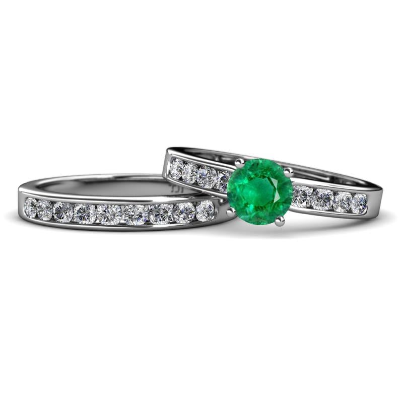 Enya 2.08 ctw Classic Emerald (6.00 mm) Accented Lab Grown Diamonds Bridal Set Ring  