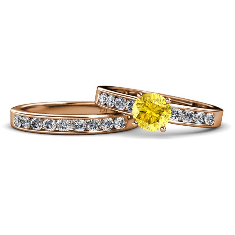 Enya 2.23 ctw Classic Yellow Sapphire (6.00 mm) Accented Lab Grown Diamonds Bridal Set Ring  