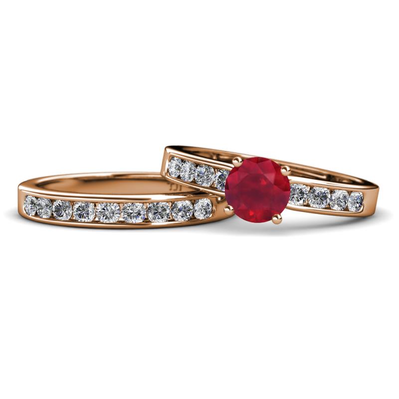 Enya 2.23 ctw Classic Ruby (6.00 mm) Accented Lab Grown Diamonds Bridal Set Ring  