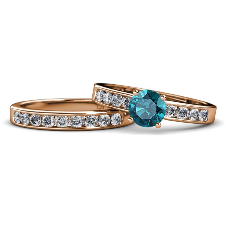 Enya 2.23 ctw Classic London Blue Topaz (6.50 mm) Accented Lab Grown Diamonds Bridal Set Ring  