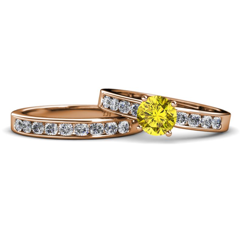 Enya 2.28 ctw Classic Yellow Diamond (6.50 mm) Accented Lab Grown Diamonds Bridal Set Ring  