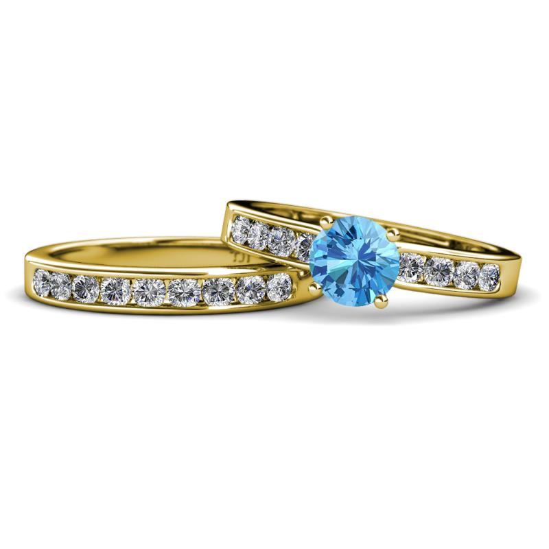 Enya Classic Blue Topaz and Diamond Bridal Set Ring 