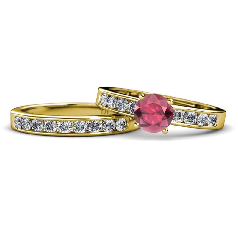 Enya Classic Rhodolite Garnet and Diamond Bridal Set Ring 