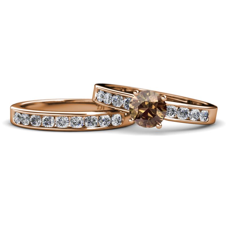 Enya Classic Smoky Quartz and Diamond Bridal Set Ring 
