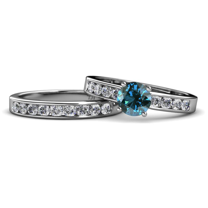 Enya Classic Blue and White Diamond Bridal Set Ring 
