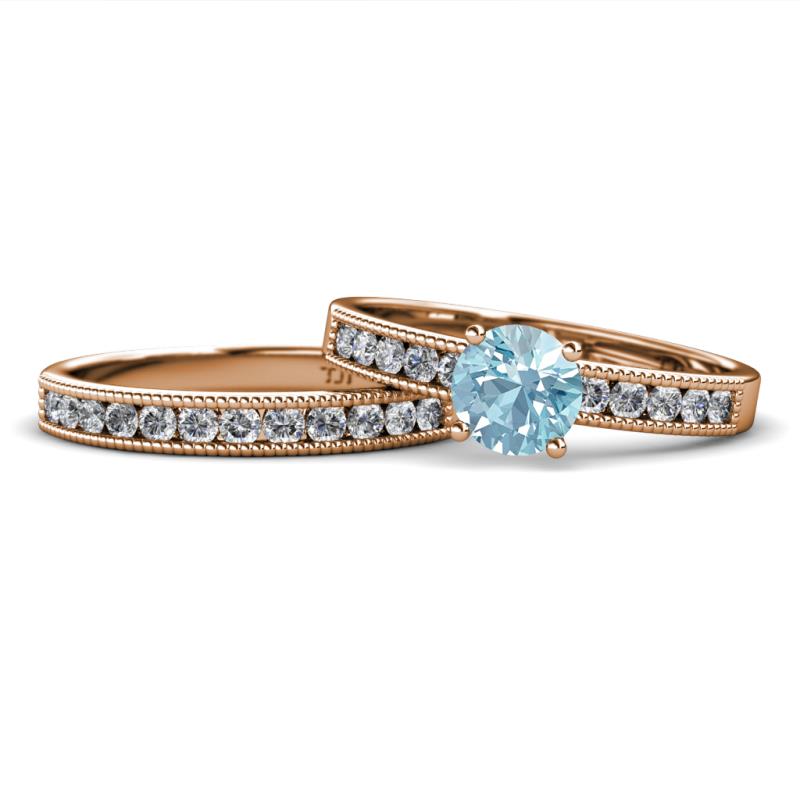 Ronia Classic Aquamarine and Diamond Bridal Set Ring 