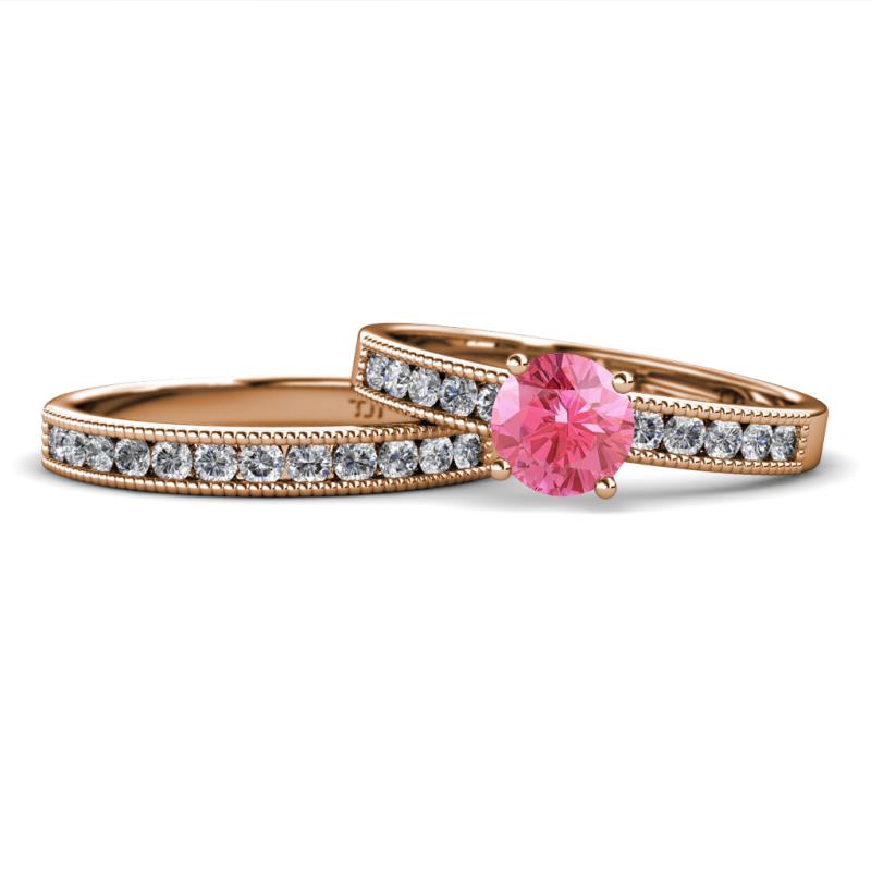 Ronia Classic Pink Tourmaline and Diamond Bridal Set Ring 