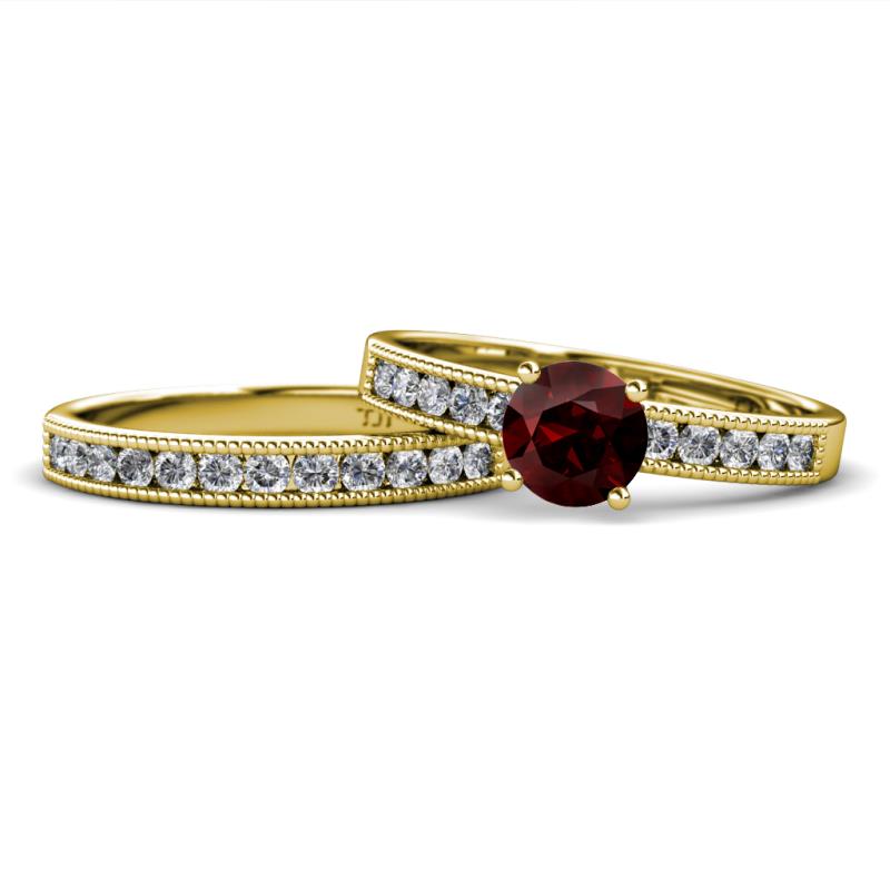 Ronia Classic Red Garnet and Diamond Bridal Set Ring 