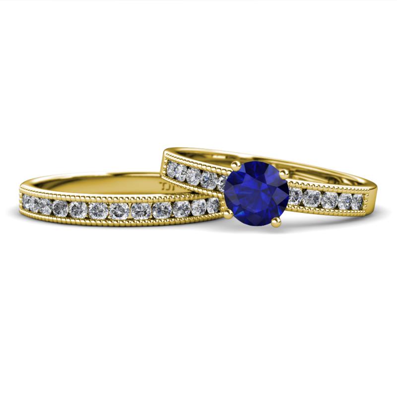 Ronia Classic Blue Sapphire and Diamond Bridal Set Ring 