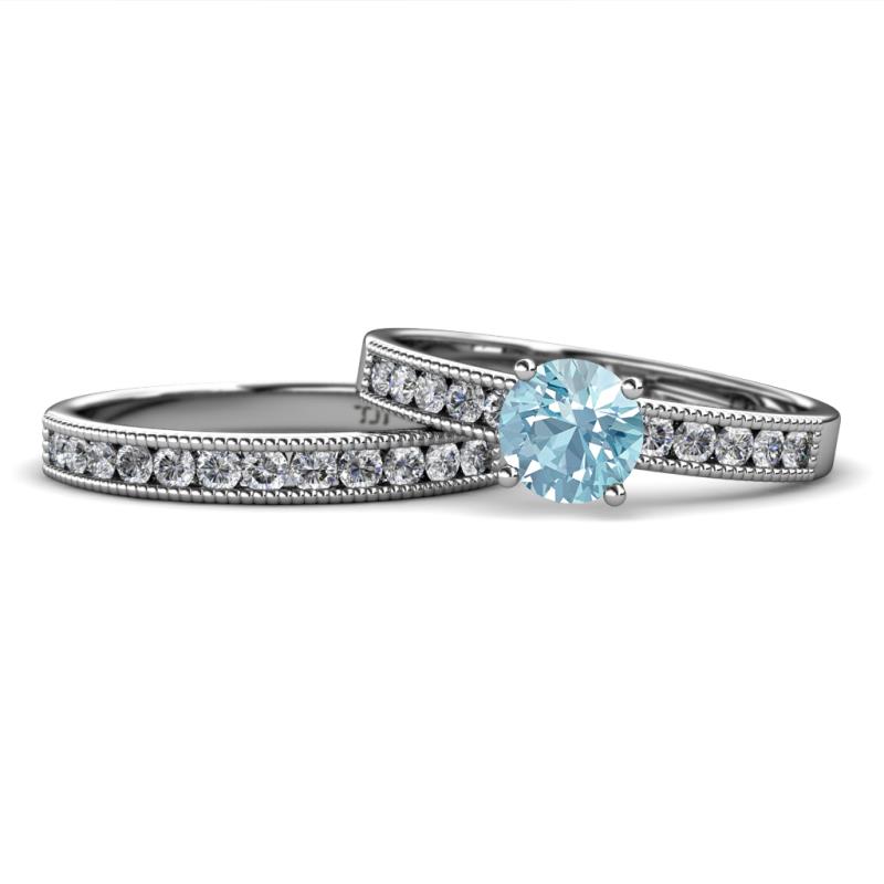 Ronia Classic Aquamarine and Diamond Bridal Set Ring 