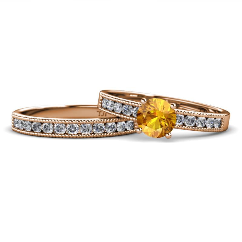 Ronia Classic Citrine and Diamond Bridal Set Ring 