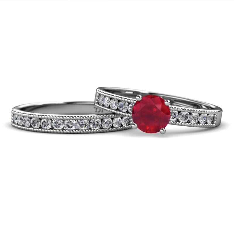 Ronia Classic Ruby and Diamond Bridal Set Ring 