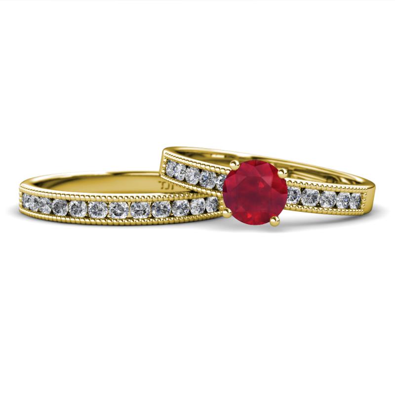 Ronia Classic Ruby and Diamond Bridal Set Ring 