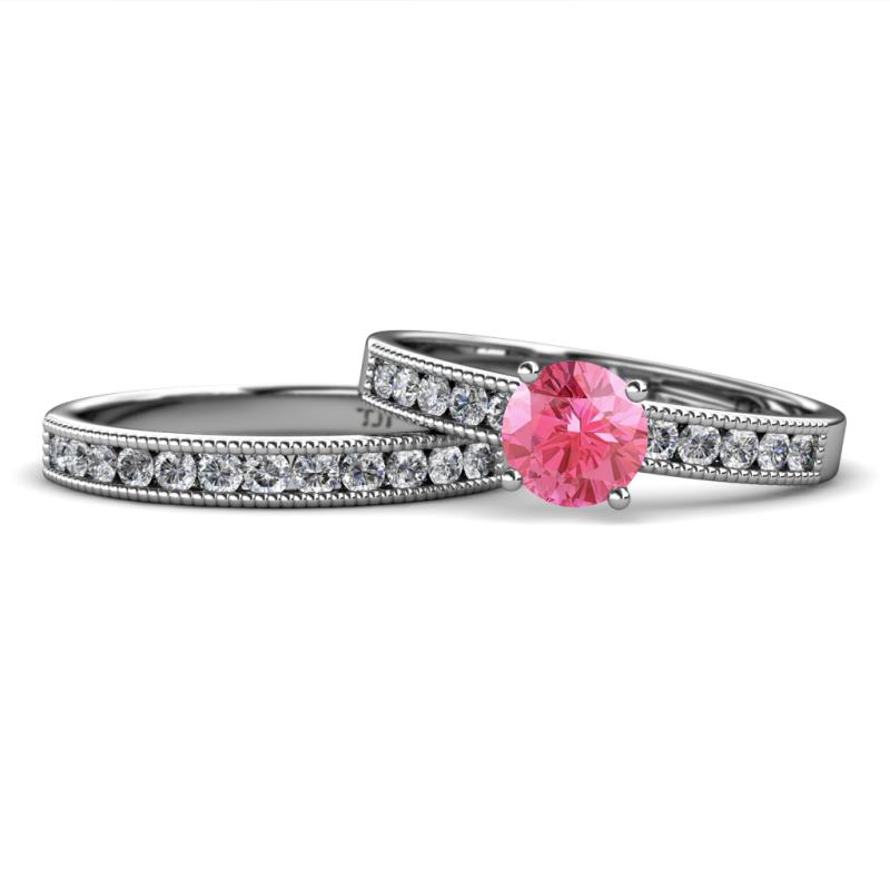 Ronia Classic Pink Tourmaline and Diamond Bridal Set Ring 