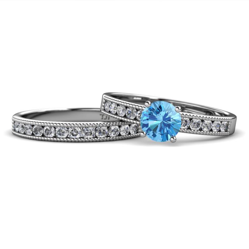 Ronia Classic Blue Topaz and Diamond Bridal Set Ring 