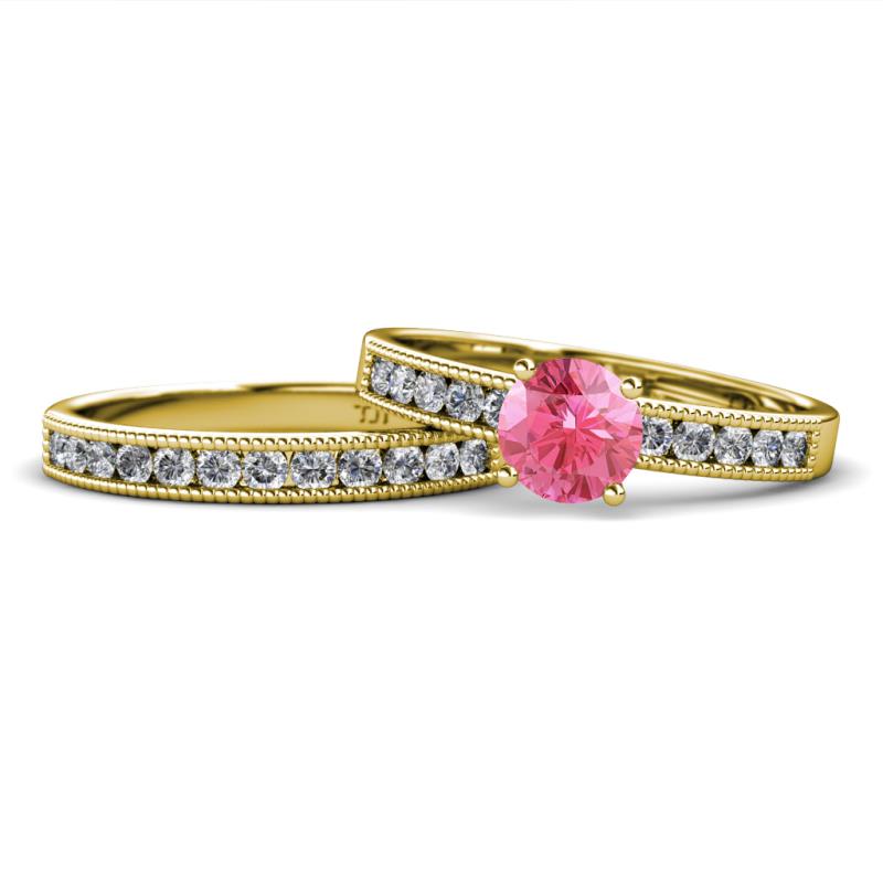 Ronia Classic Pink Tourmaline and Diamond Bridal Set Ring 