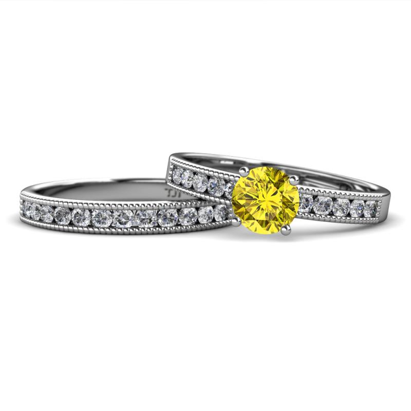 Ronia Classic Yellow and White Diamond Bridal Set Ring 