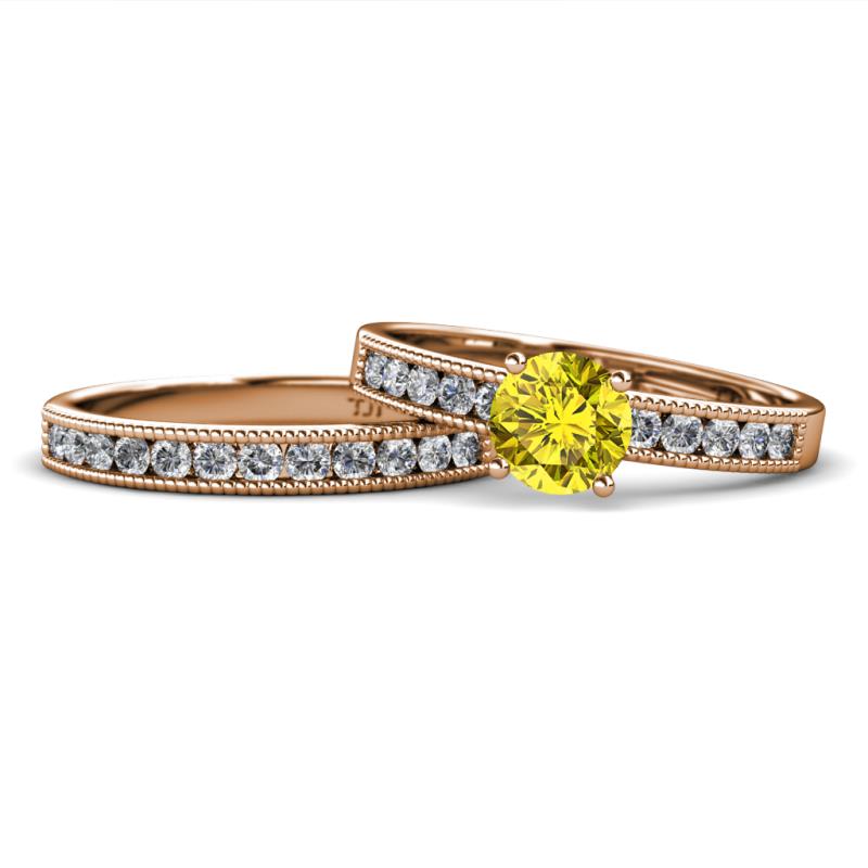 Ronia Classic Yellow and White Diamond Bridal Set Ring 