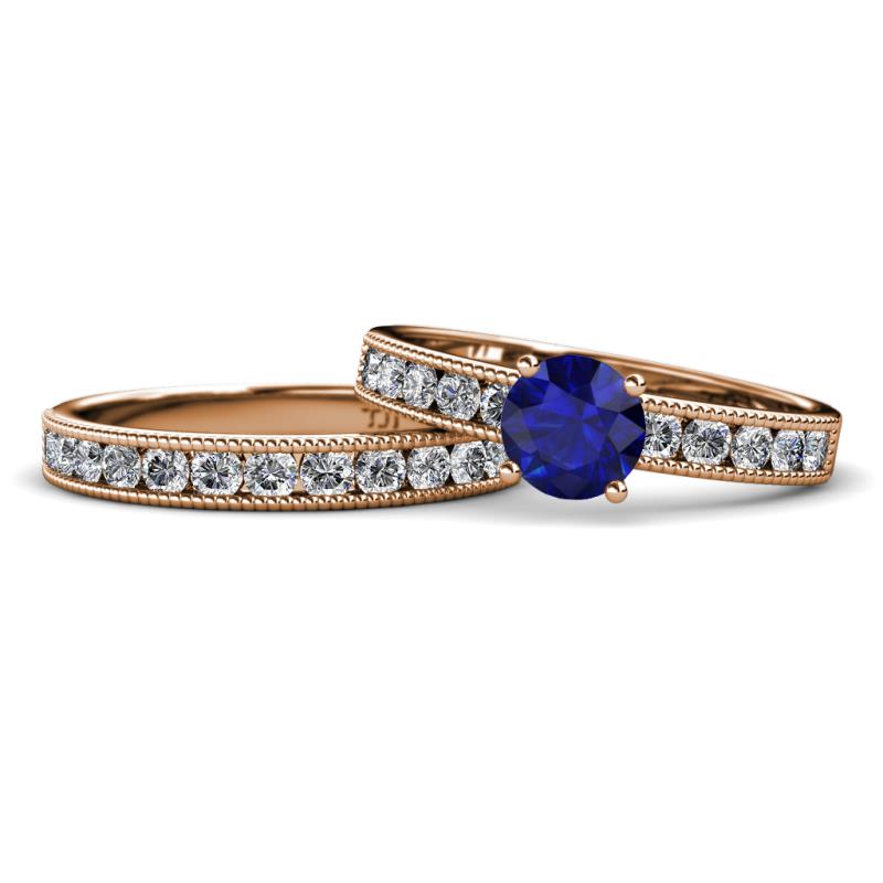 Ronia Classic Blue Sapphire and Diamond Bridal Set Ring 