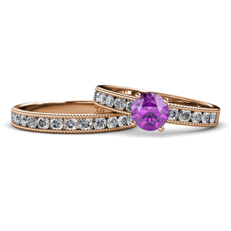 Ronia Classic Amethyst and Diamond Bridal Set Ring 