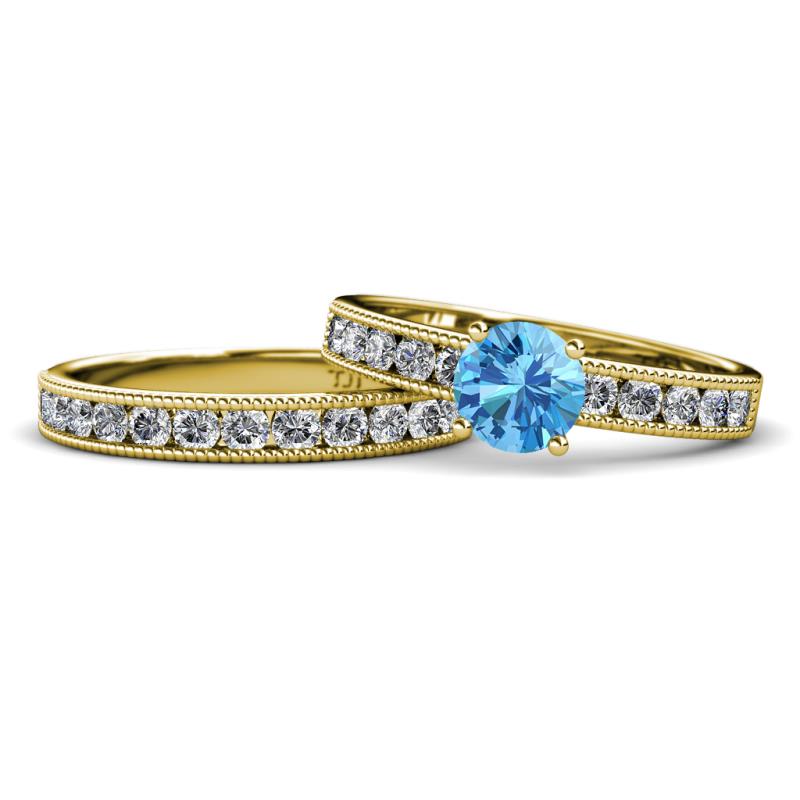 Ronia Classic Blue Topaz and Diamond Bridal Set Ring 