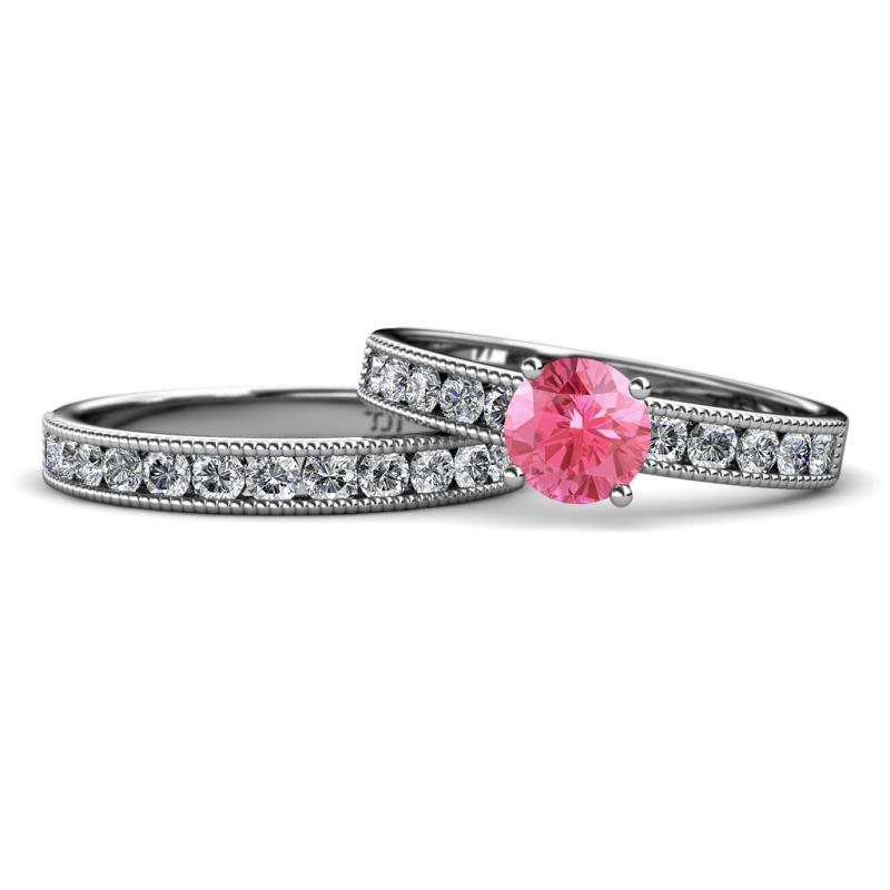 Ronia Classic Pink Tourmaline and Diamond Bridal Set Ring 